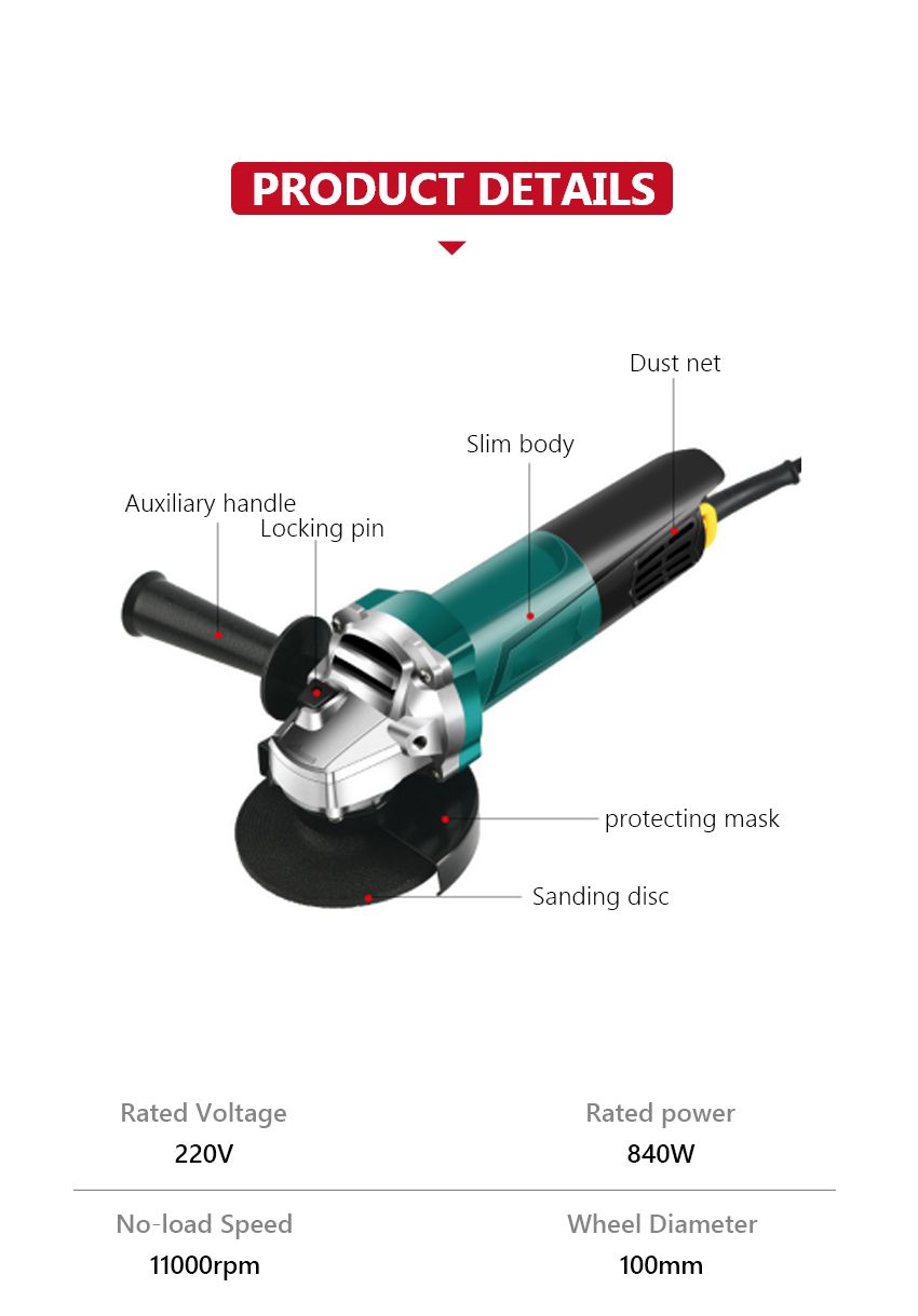100mm 840W Corded Angle Grinder