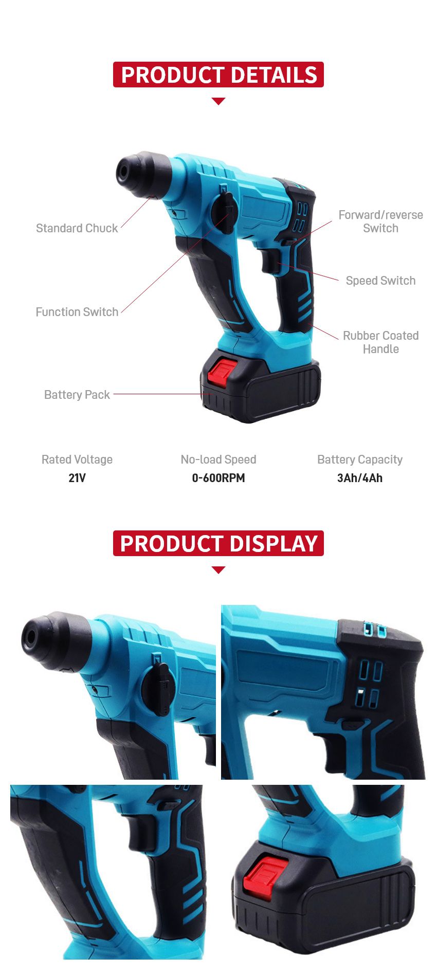 21V Cordless Rotary Hammer P10402