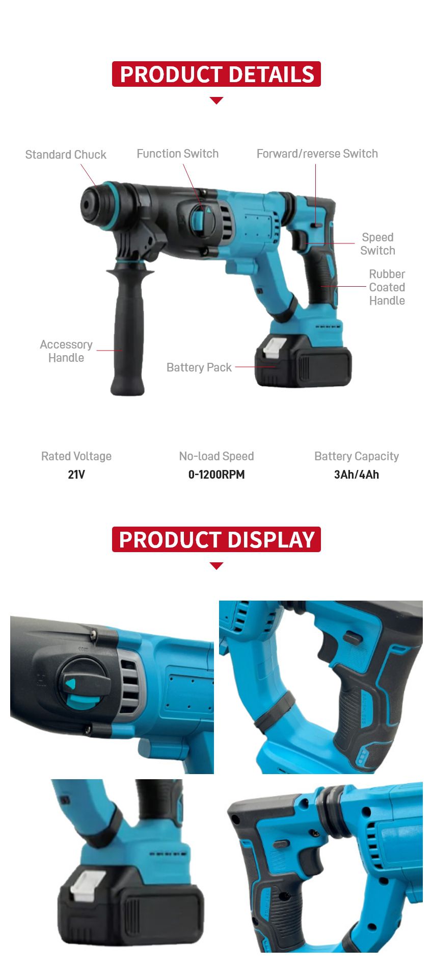 21V Cordless Rotary Hammer P10404