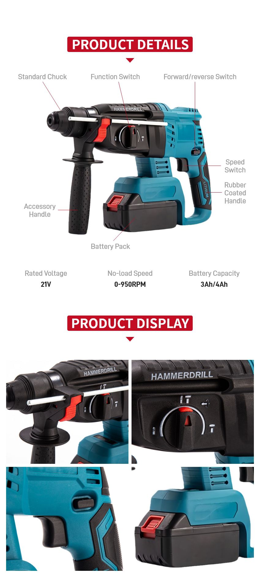 21V Cordless Rotary Hammer P10405