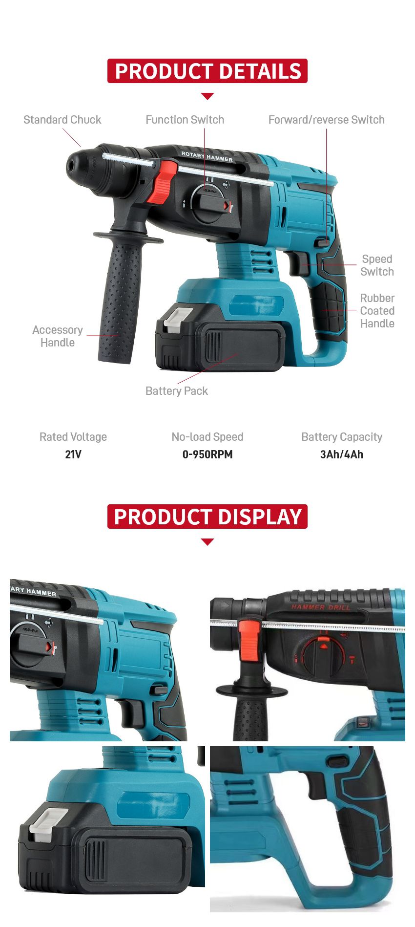 21V Cordless Rotary Hammer P10406