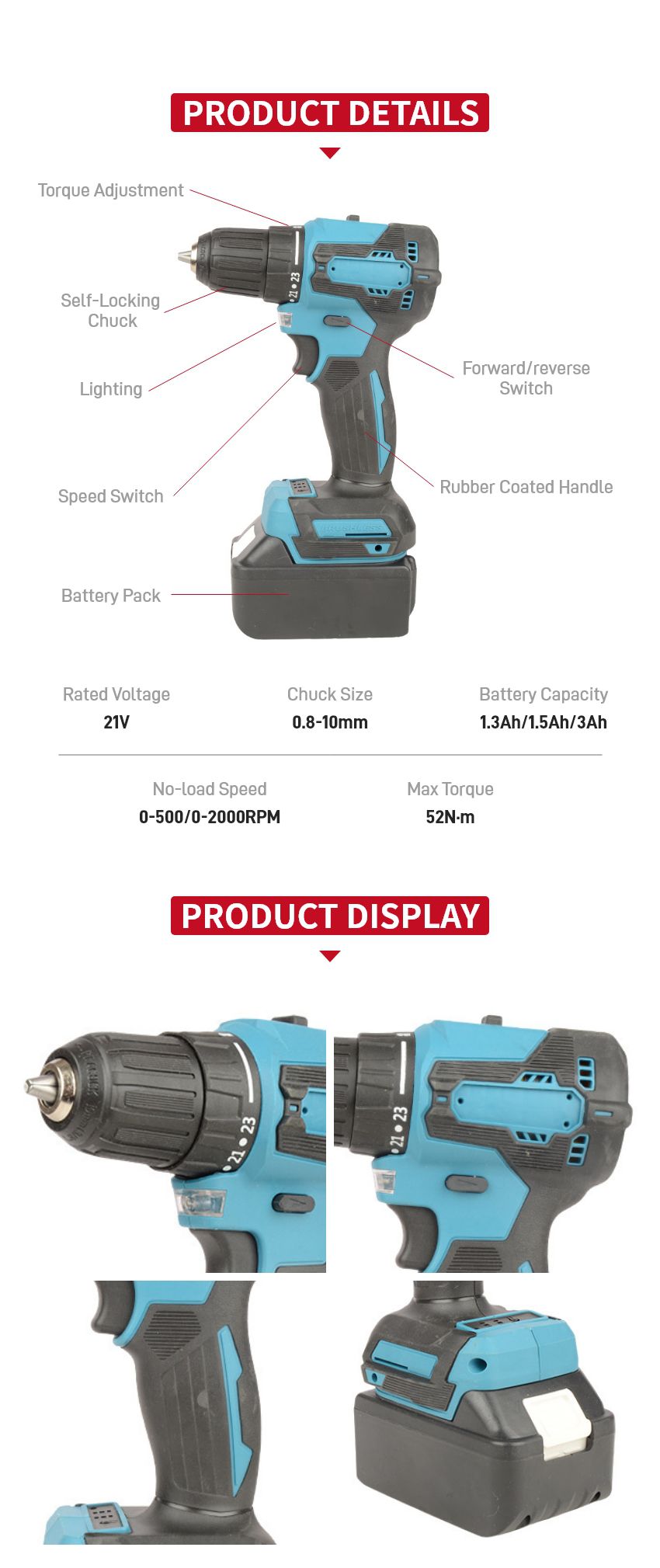 21V 52N·m Cordless Drill P10153