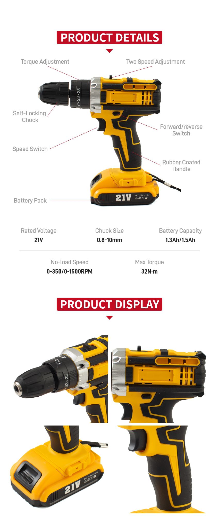 21V 32N·m Cordless Impact Drill P10155