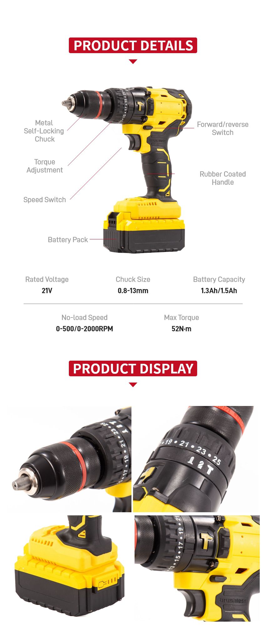 21V 52N·m Cordless Impact Drill P10157