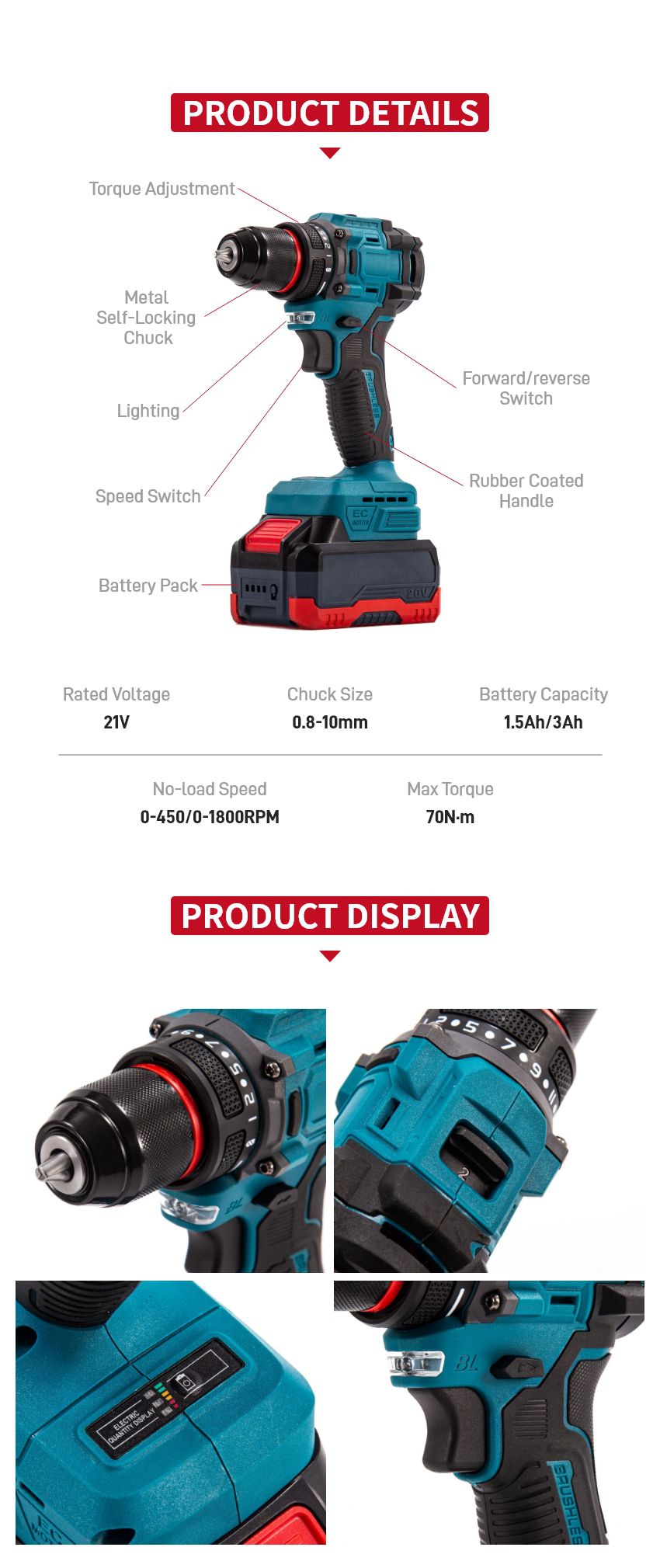 21V 70N·m Cordless Drill P10159