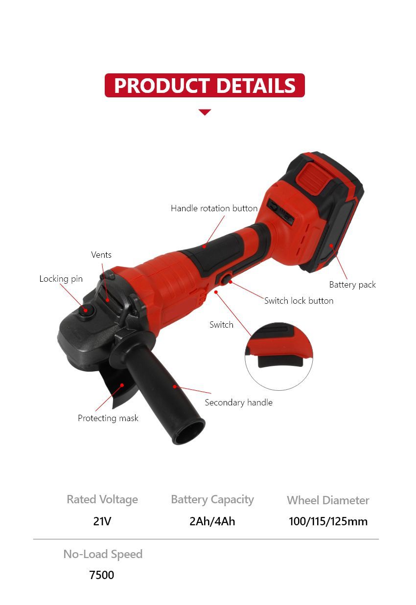 100/115/125mm Cordless Angle Grinder P10204